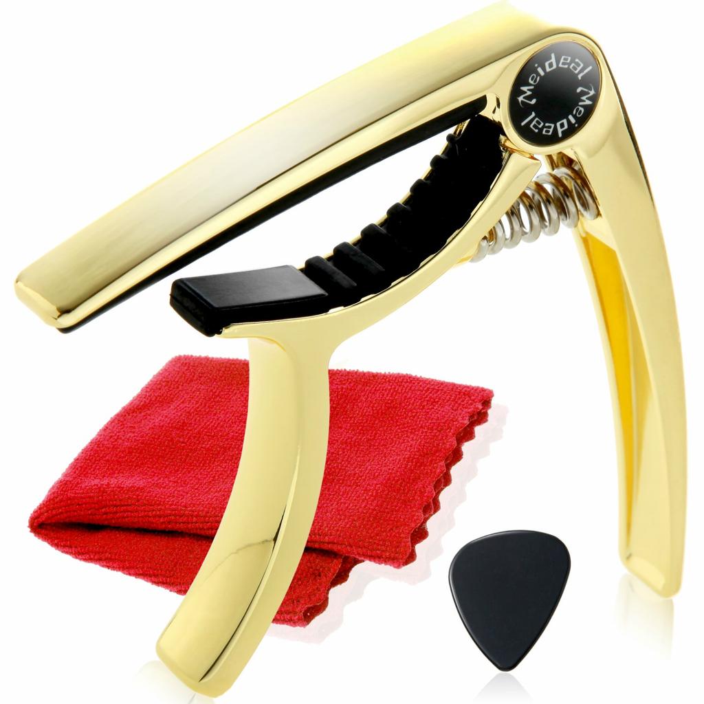 Phoenix One Touch Guitar Capo Tasto Alloy Care Fiber Cloth Safe and Secure Warranty 3 Piece Folk Electric Acoustic Gold Metallic Mirror Gold KNIGHT OF