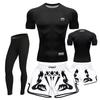 Mens Boxing Training Set Quick Dry Compression Top Shorts MMA Muay Thai Gym Workout