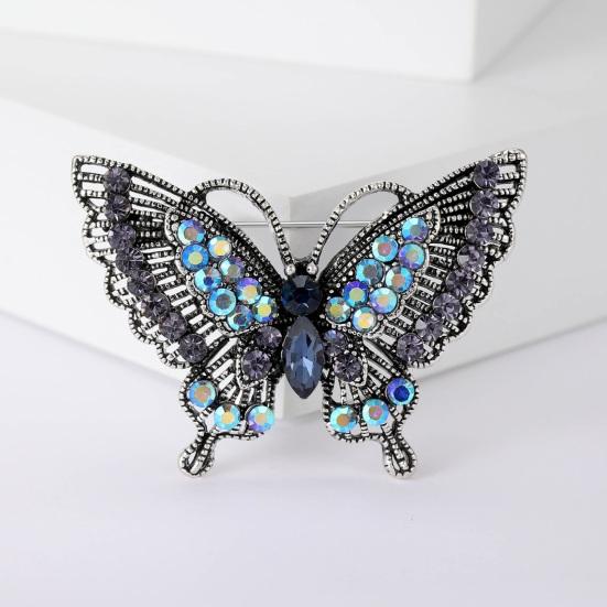 Женская брошь Ретро форма бабочки Декор стразами Противоскользящая Износостойкая Украшение для воротника пальто костюма Шляпа Шарф Одежда