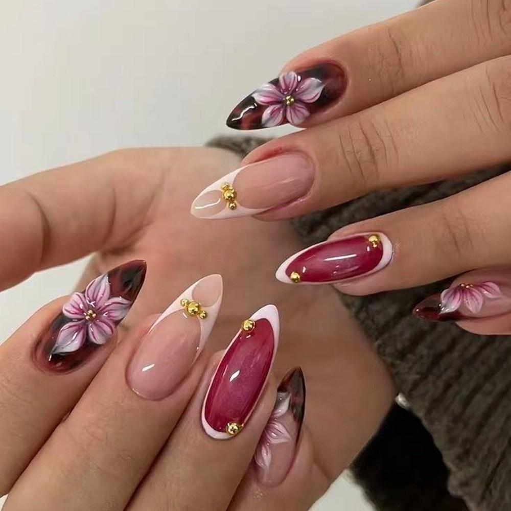 24pcs/set Detachable Press on Nails French Almond Fake Nail Tips New False Nail Women