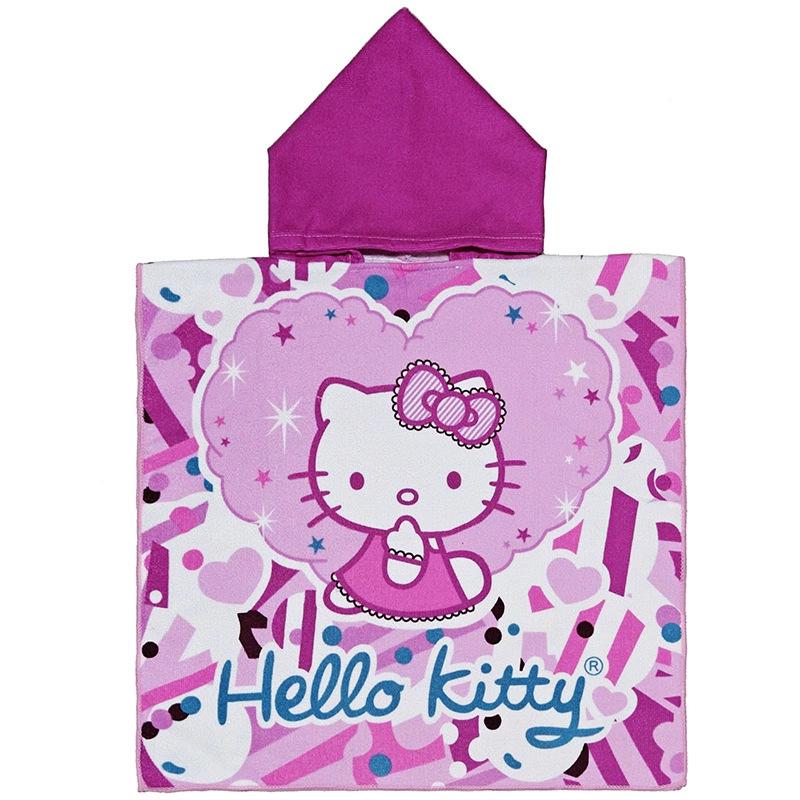 Ultra-Fine Fiber Cartoon Print Kids' Hooded Bath Towel Poncho
