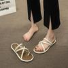 Set of Toe Cool Slippers for Women's Outer Wear 2025 Summer New One-word Belt Flat-bottomed Cool Slippers Soft-bottomed Sandals