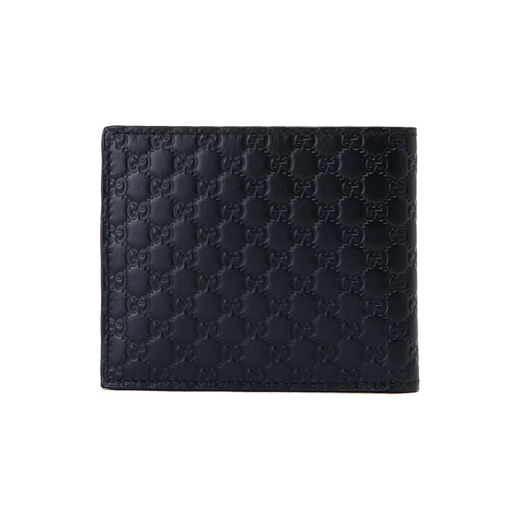 Gucci Vintage Logo Embossed Short Double Fold Leather Wallet Men Wallet Navy-Blue 260987-BMJ1N-4009