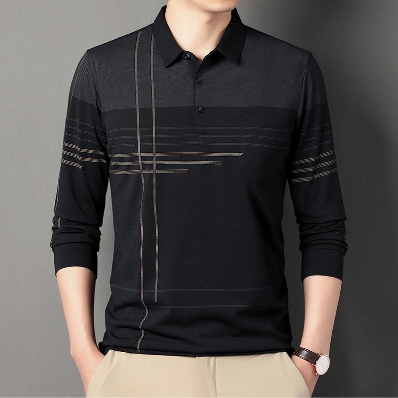 Men Long Sleeve Golf Shirt Button Business Polo Shirt Lapel Casual T-Shirt