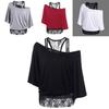 Size Women Plus Loose Vest Lace Stitching Oblique Collar Bat Tshirt Fashion