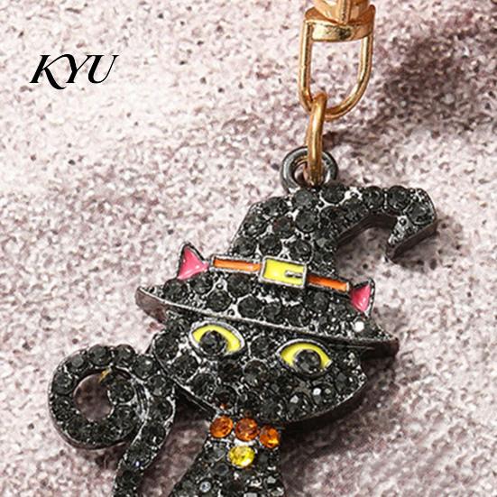 Zinc Alloy Keychain Halloween Rhinestone Pumpkin Keychain, Ghost Witch Hat Spider Web Cat Party Favors Bag Charm, Car Key Ring for Handbags Backpacks