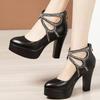 Small Plus Size 32-43 Split Leather Women Pumps Spring Summer  Rhinestone High Heels Shoes Platform Thick Bottom Office