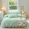 Princess Style Milk Velvet Lace 4-Piece Set: Embroidered Duvet Cover & Solid Color Bed Sheet