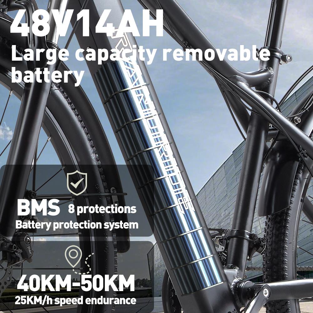 Электровелосипед RANDRIDE YG70 27,5" 1000 Вт Пиковая мощность двигателя 48 В 14 Ач Аккумулятор Максимальная скорость 45 км/ч Максимальный запас хода 50 км