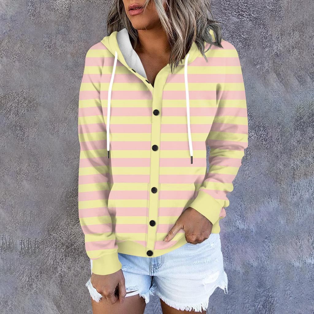 Женская толстовка с капюшоном, полосатый принт, длинные рукава, свободная спортивная куртка с капюшоном