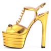 Fashion Luxury Designer Heels T-Strap Women Riveted Party Dance Shoes Peep-toe High Heels Sexy Show Shoes Open-Toe Platform Sandals