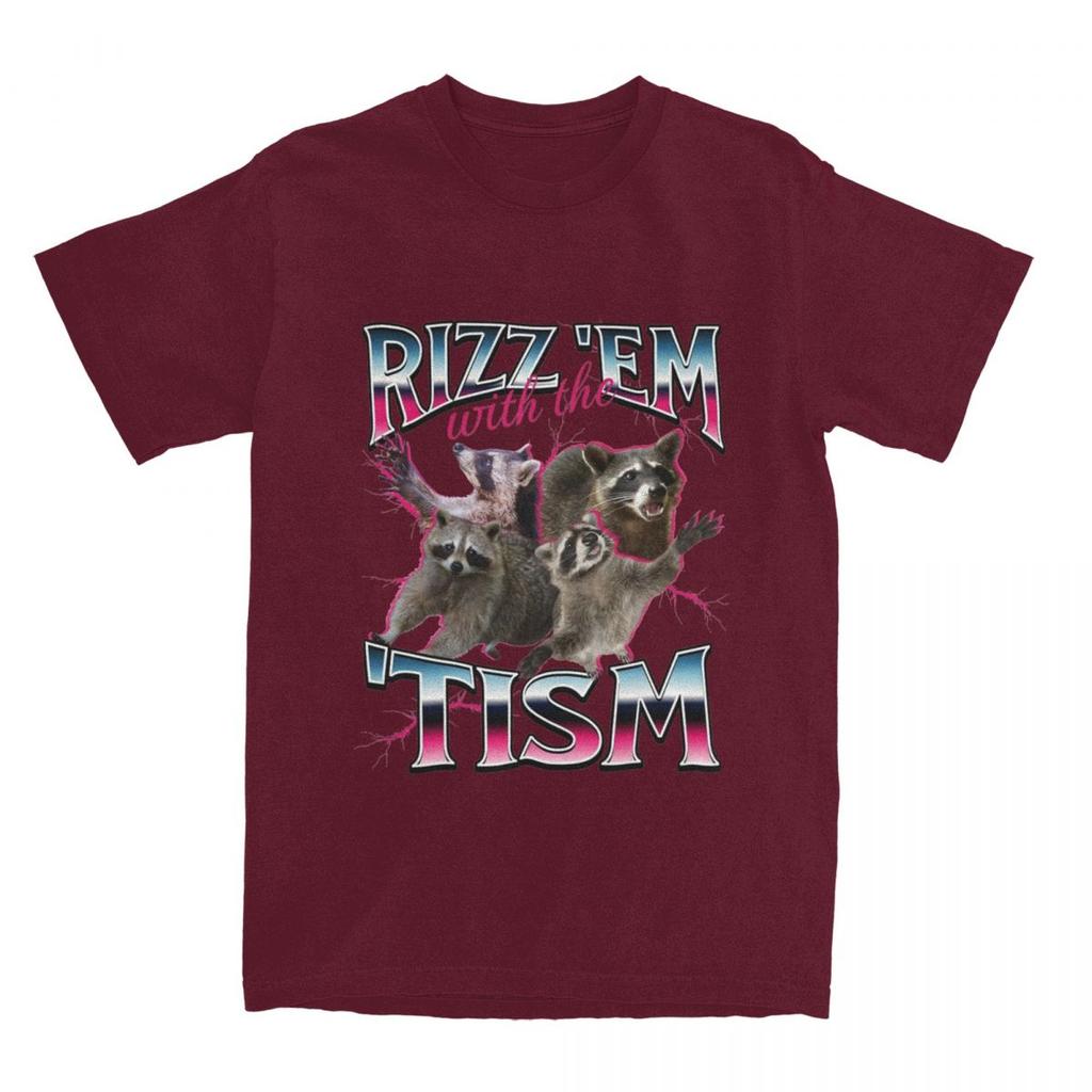 Men Women's Rizz Em Autism Racoon T Shirt Merch Pure Cotton T-shirt Clothes Fashion Tees Printed