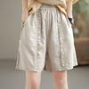 Summer Women's Shorts Casual Pants Loose Retro Pleated  Women's Cotton Linen Elastic Waist Pants