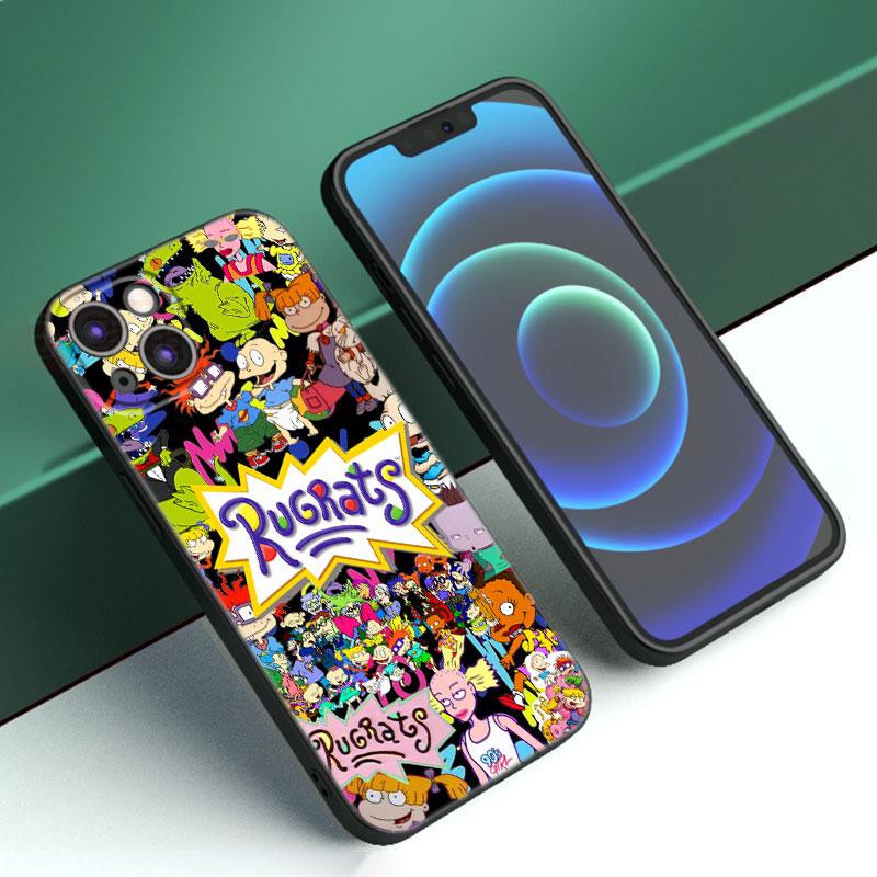 Чехол для телефона с изображением героев мультфильмов R-Rugrats для Apple iPhone 12 13 Mini 11 14 15 Pro Max 7 8 Plus X XR XS SE 2020 2022, черный силиконовый чехол