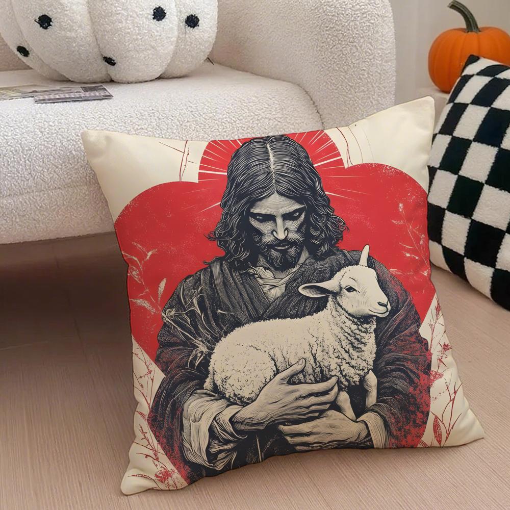 Classical Sacred The LLamb of God Cushion Cover Throw Pillow Cover Hidden Button Durable Polyester Chair Cushion