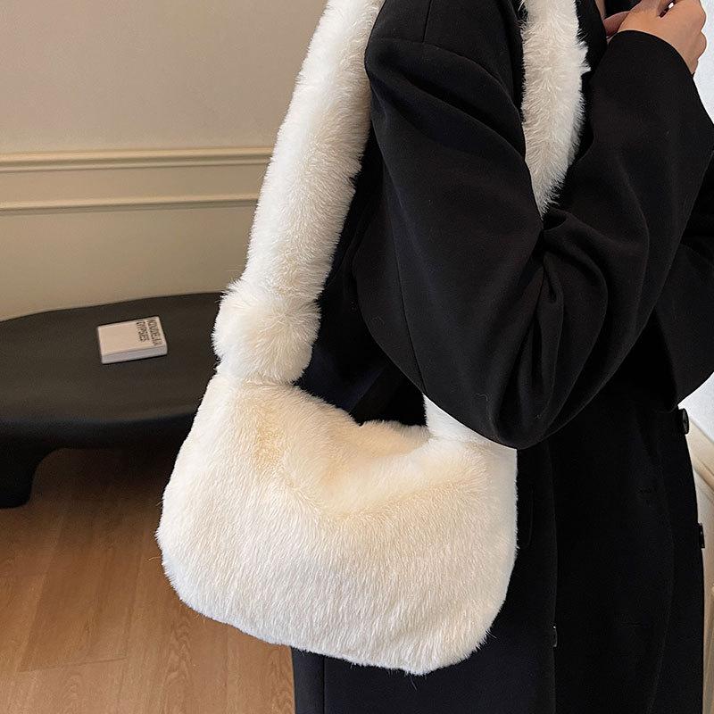 Autumn and Winter Fashion Plush Texture Tote Bag Women Portable Large Capacity Commuting Niche Design Shoulder