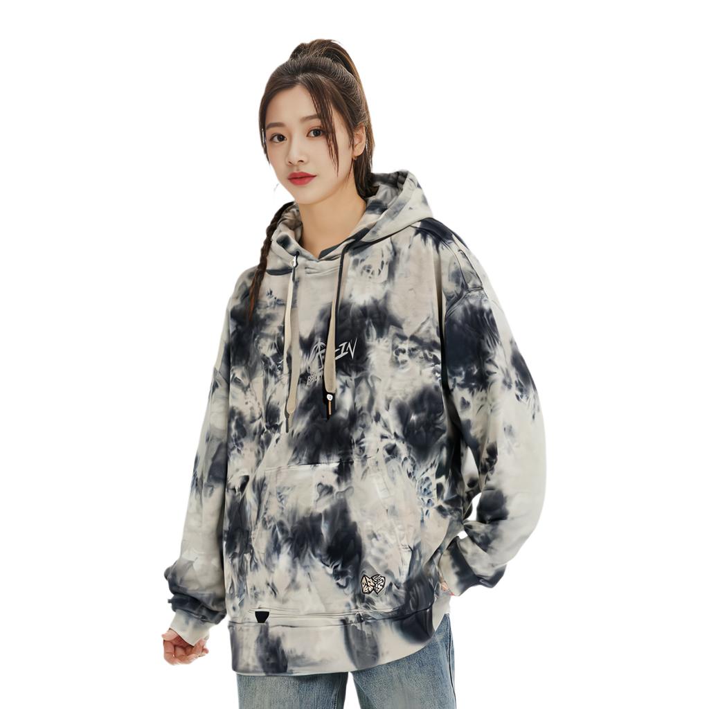 Li-Ning Badfive Tie-Dye Print Loose Hoodie Pullover Women Hoodie Black AWDS154-2