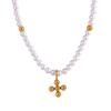 Yhpup Elegant Imitation Pearl Bead Handmade Chain Stainless Steel Chic Golden Pendant Fashion Necklace Collar Jewelry Women Gift