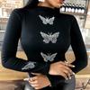 Женская блузка Femme с узором бабочки, топы с длинными рукавами и шипами, большие размеры