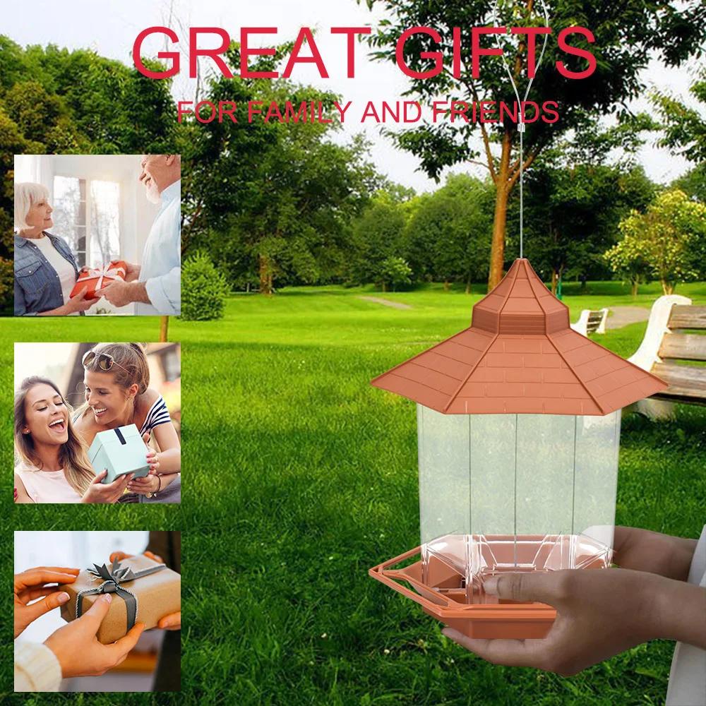 Automatic Bird Feeder Hanging Food Feeding Tool Gazebo Outdoor Birds Feeder Multiple Hole Nut Feeding House Bird Food Container