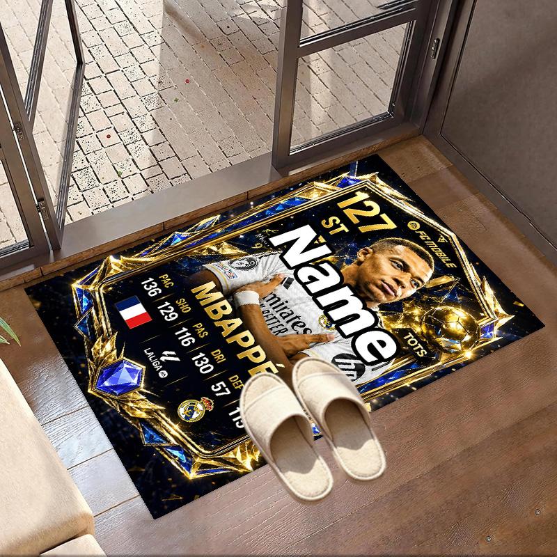 Custom Name Personalized Kylian Mbappe Print Carpet, Versatile Home Decor Rug, for Playroom, Apartment, Balcony, Entryway, Hallway Gift