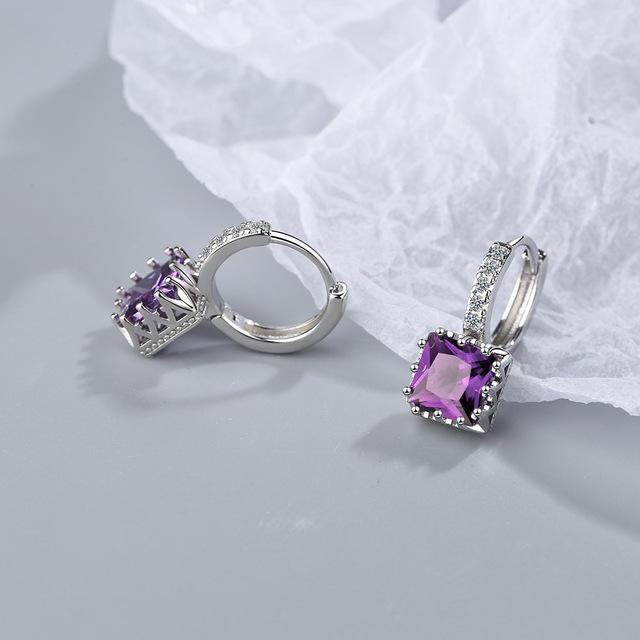 Квадратные розовые кристаллы роскошные ювелирные изделия висячие серьги-подвески из цельного серебра 925 пробы для женщин