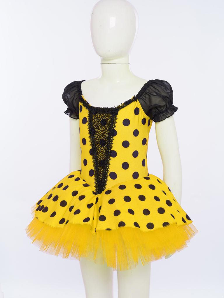 Girls Ballet Tutu Dress Short Puff Sleeve Shiny Sequins Color Block Dots Performance Costume for Recitals