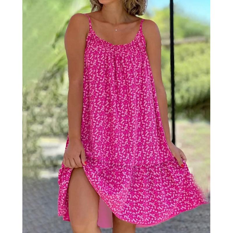 Women's Fashion Sling Dress Summer Casual Sleeveless Oversized Floral Printing Party Loose Dresses Female