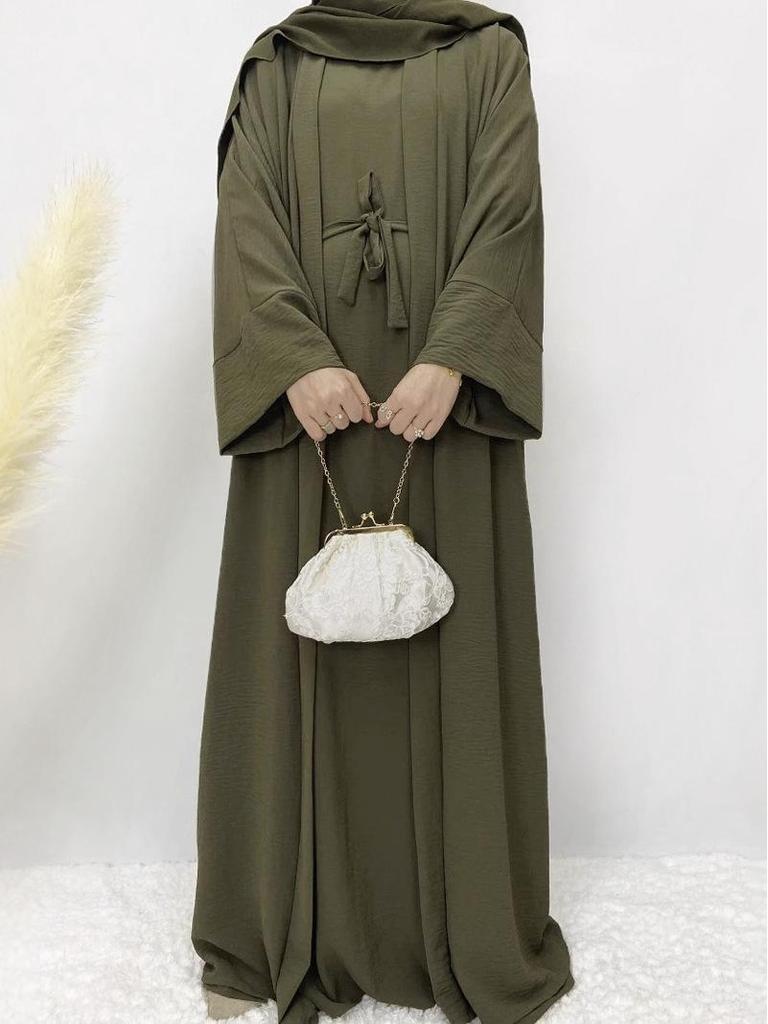 Middle Eastern Women's Solid Color Plus Size Multi-color Turkish 2-Piece Robe & Dress Set