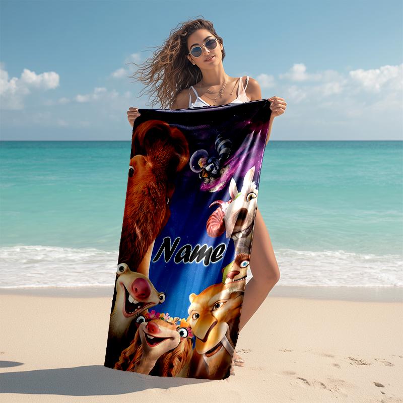 Personalized customized proof beach towel with Ice Age Dawn of the Dinosaurs pattern - soft, absorbent,quick-drying,perfect swimming,camping&bathing