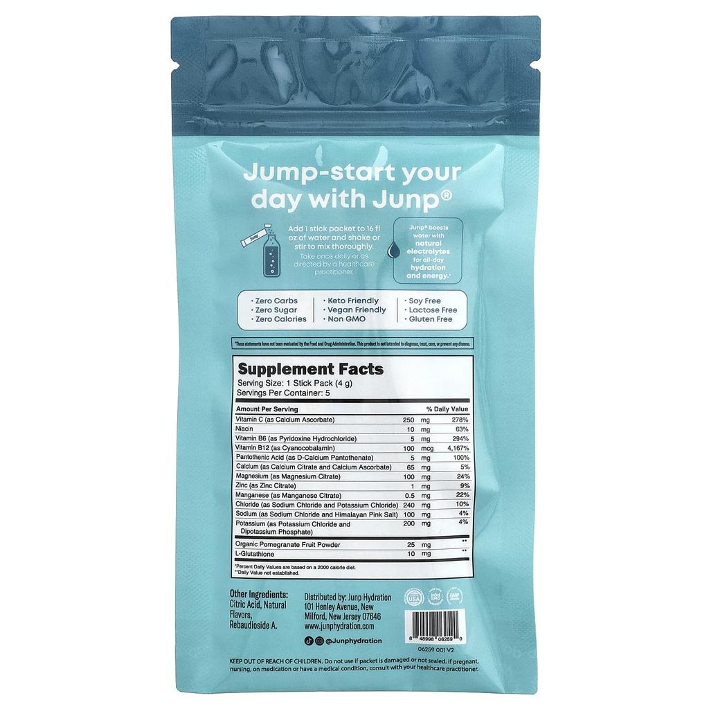 JUNP Hydration Electrolyte Powder Mix, Pina Colada, 5 Stick Packs, 4g (0.14oz) Each