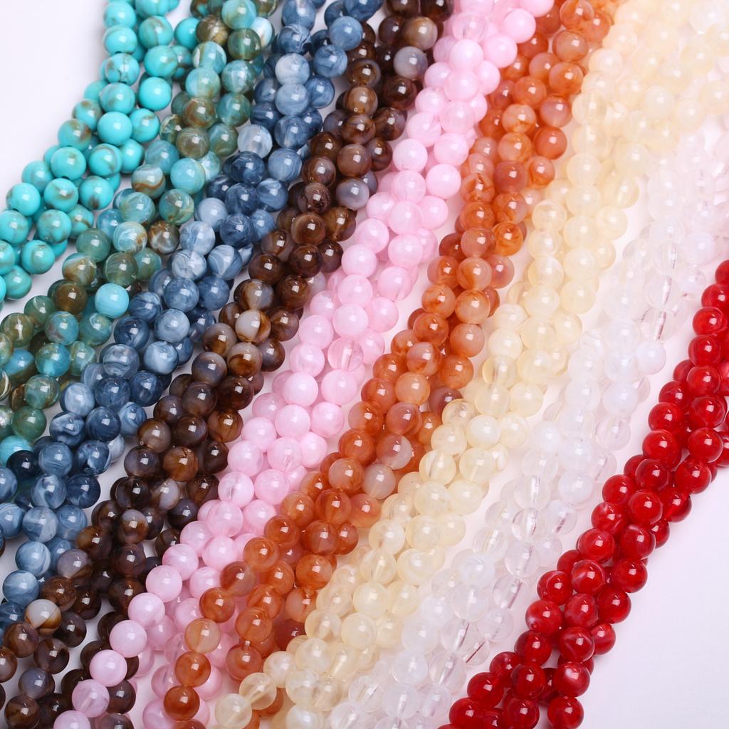 Круглый браслет, ожерелье, аксессуары, имитация нефрита, камень 8 мм, модные украшения, ручная работа, 30 шт., аксессуары для бисера из смолы, свободные бусины, уникальные