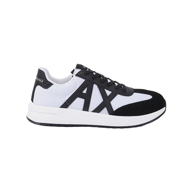 Armani Exchange Ткань Кожа ПУ Логотип Armani Ax Сетчатые Вставки Толстая Подошва Низкие Повседневные Кроссовки Мужские Белый Черный XUX071XV527T685