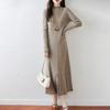 2025 Осень/Зима Женское Облегающее Вязаное Шерстяное Платье А-силуэта Миди с Полувысоким Воротником