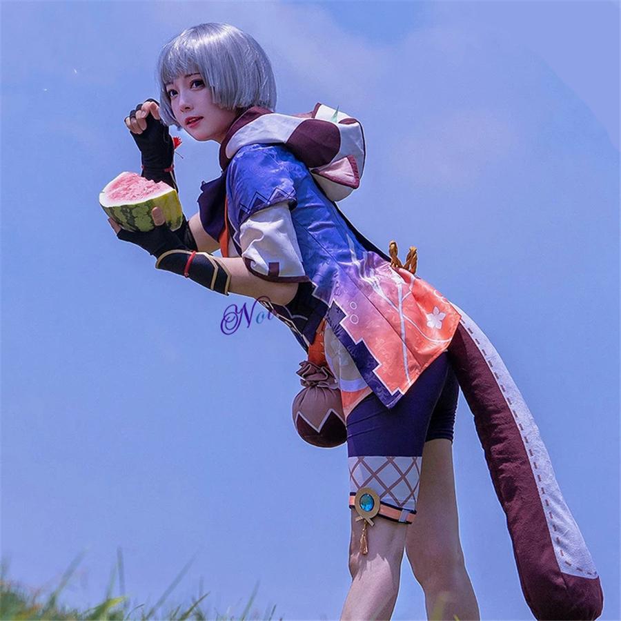Genshin Impact Sayu Cosplay Costume Tail Shoes Wig Cosplay Anime Game Kimono Women Hooded Lolita Dress Party Halloween Costume