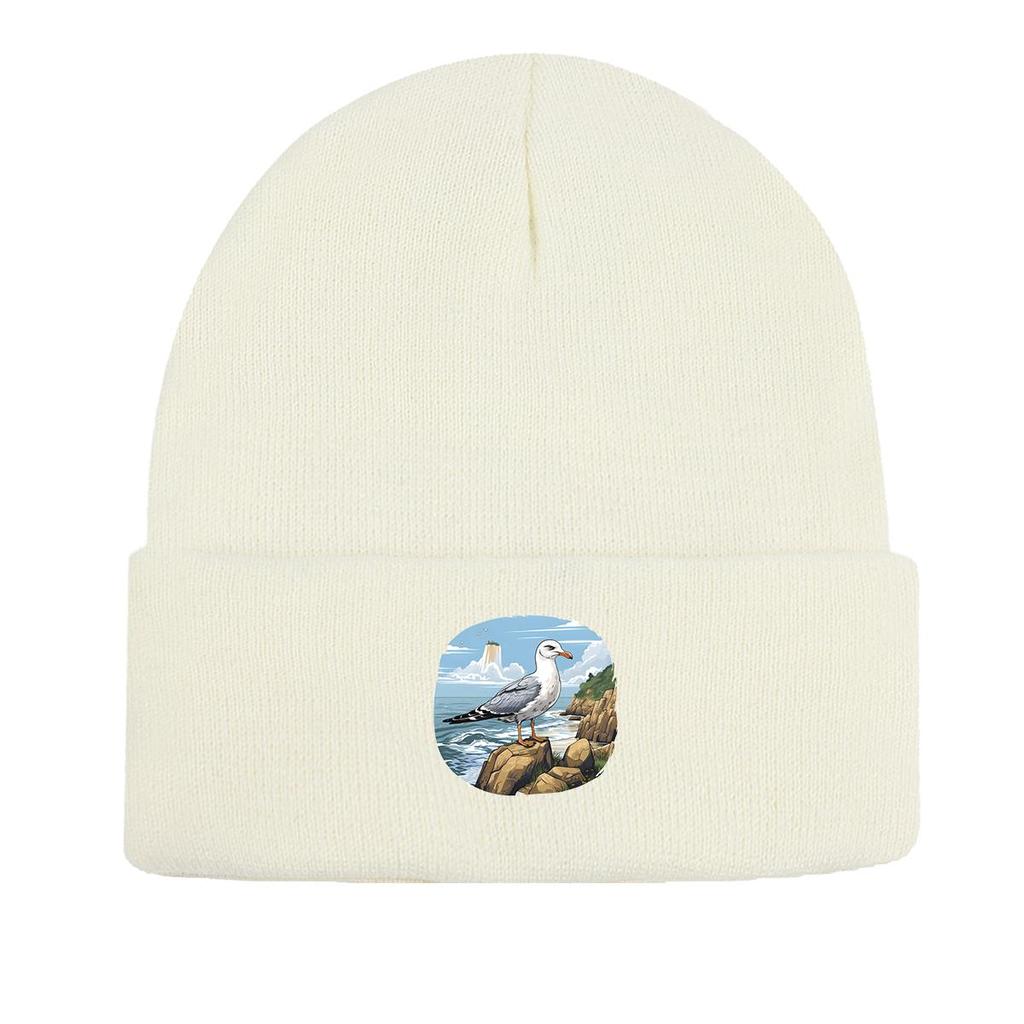 Зимняя вязаная шапка-бини Seaside Pigeon, шапка с животным для мужчин, осенняя эластичная простая шапка-боннет, вязаная шапка-бини