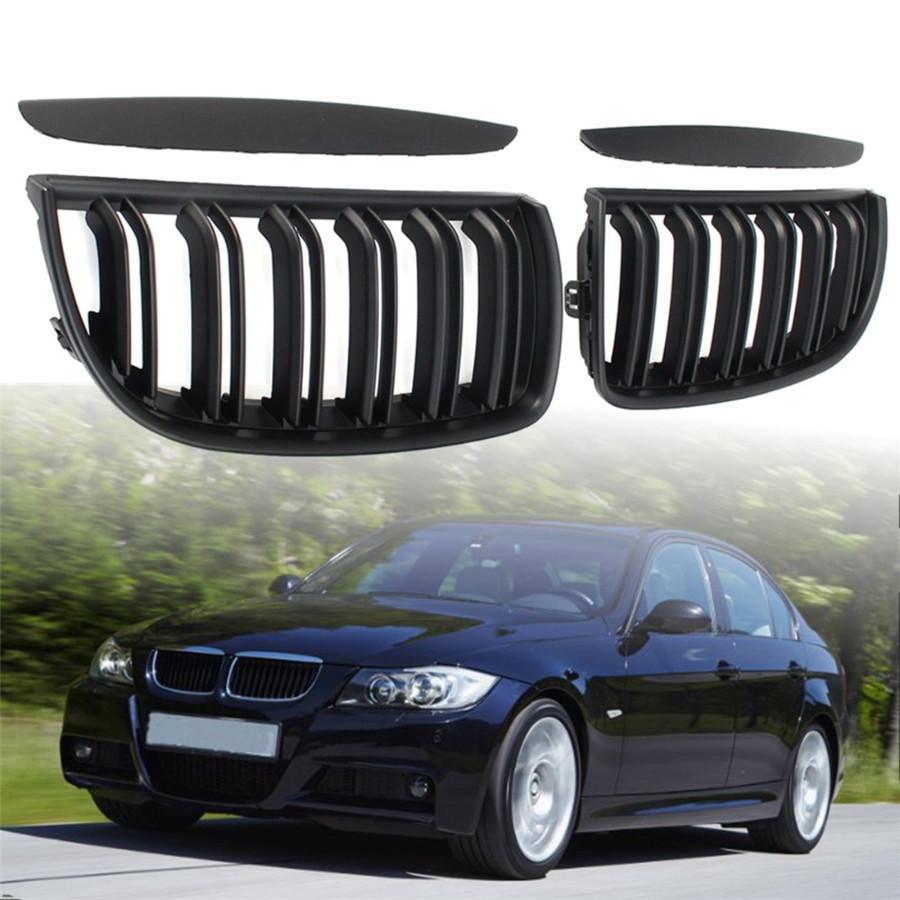 BMW E90/E91 Grille Set - Gloss Black Double Line Front Pair