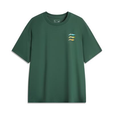 Футболка Li Ning Cooling Tea T Loose Moisturizing с круглым вырезом и коротким рукавом, мужская, кленово-зеленая, AHSU709-7
