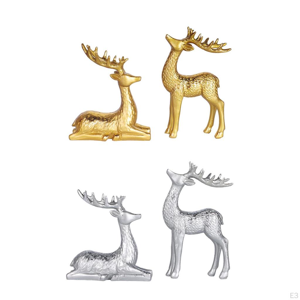 2 Pieces Deer Figurines Desktop Decor Collectible Artwork Ornament Elk Sculpture Resin Statues for