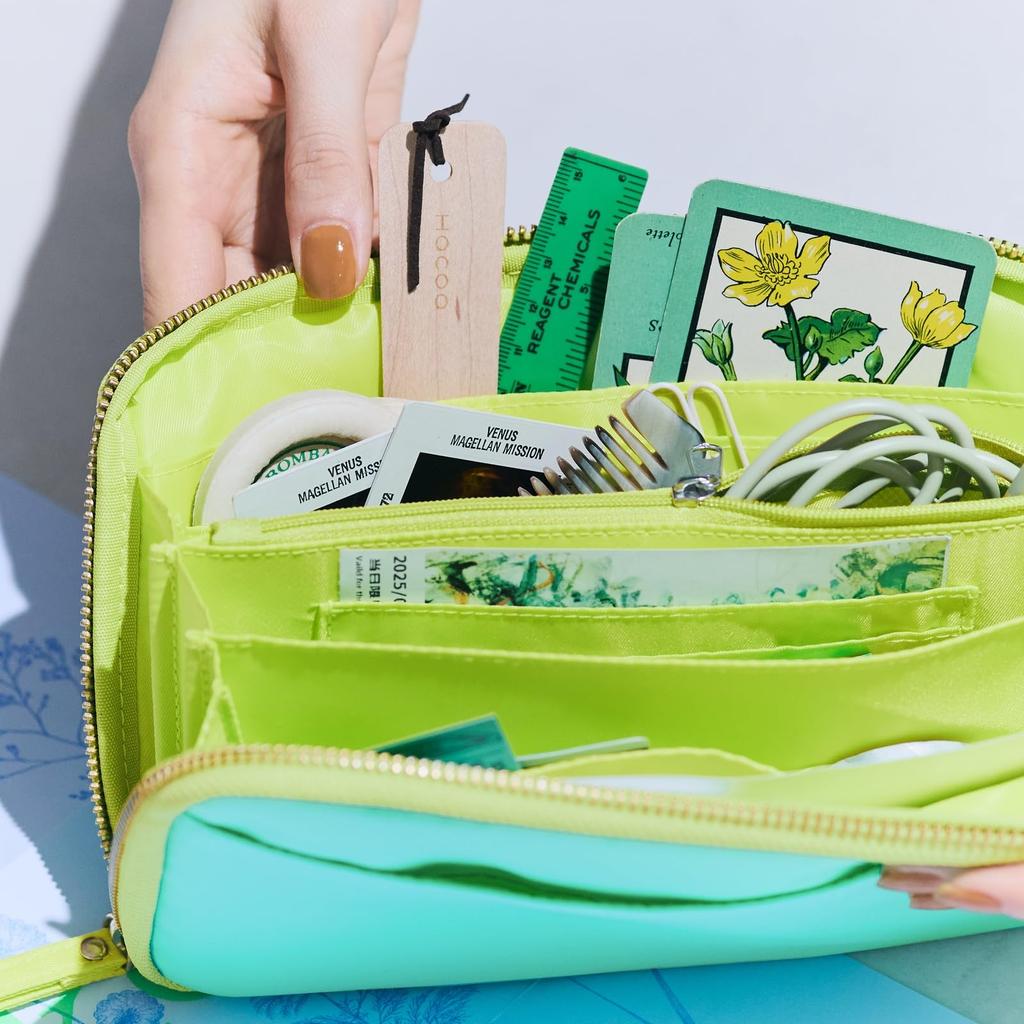 [Hobonichi] Сумка-косметичка с кармашками - Ane/Аква-лайм