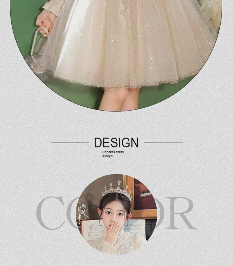 Стильное зимнее платье принцессы 2024 года для девочек: Элегантный костюм для выступления девочки-цветочницы и фортепиано