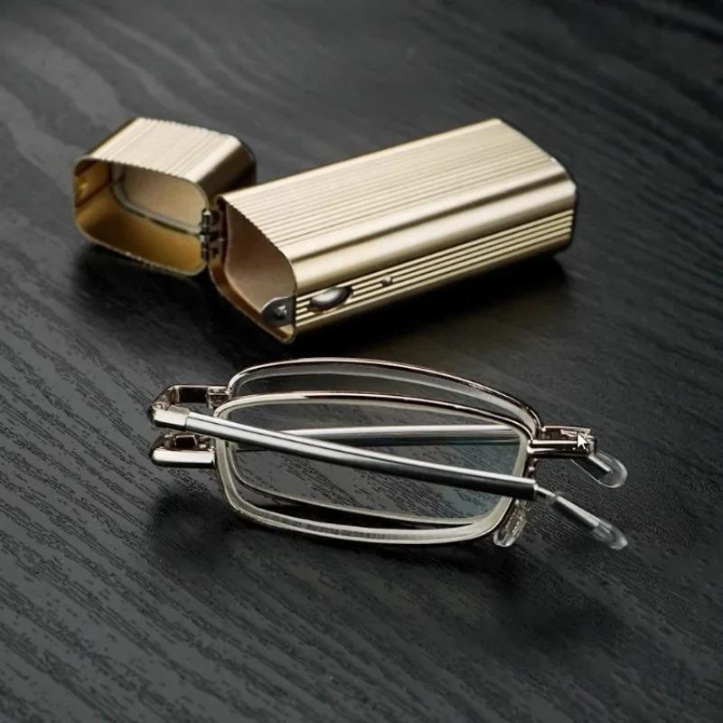 Portable Mini Folding Reading Glasses Women Men Luxury Business Square Presbyopia Eyeglasses Finished Eyewear Diopter with Case