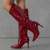 Lacquer Leather High-heeled Long Boots for Women, Slim Heels, Pointed Tips, Shiny High Cut Knight Boots Platform Shoes Women
