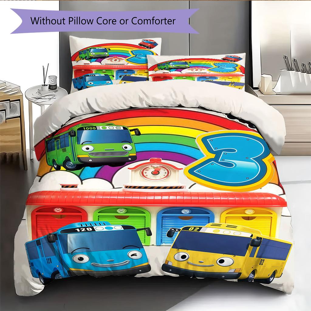 Tayo the Little Bus Pattern Bedding Home Decoration Birthday Gift ( 1 duvet cover + 2 pillowcase, without core),fan merchandise.