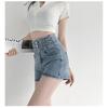 Черные джинсовые шорты с застежкой на пуговицы и высокой талией, корректирующие живот, для женщин, эластичные прямые брюки А-силуэта, широкие шорты в стиле Ins