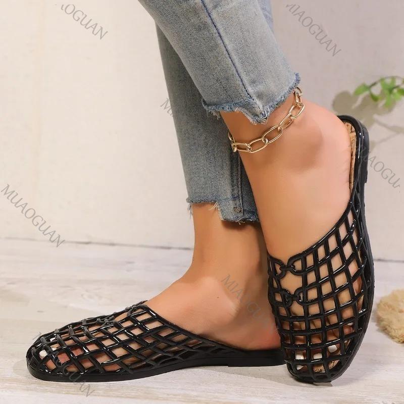 Fashion Women's Shoes 2025 Summer New Mesh Woven Hollowed-out Breathable Head Slippers for Women's Flat Bottom Sandals Zapatos De Mujer