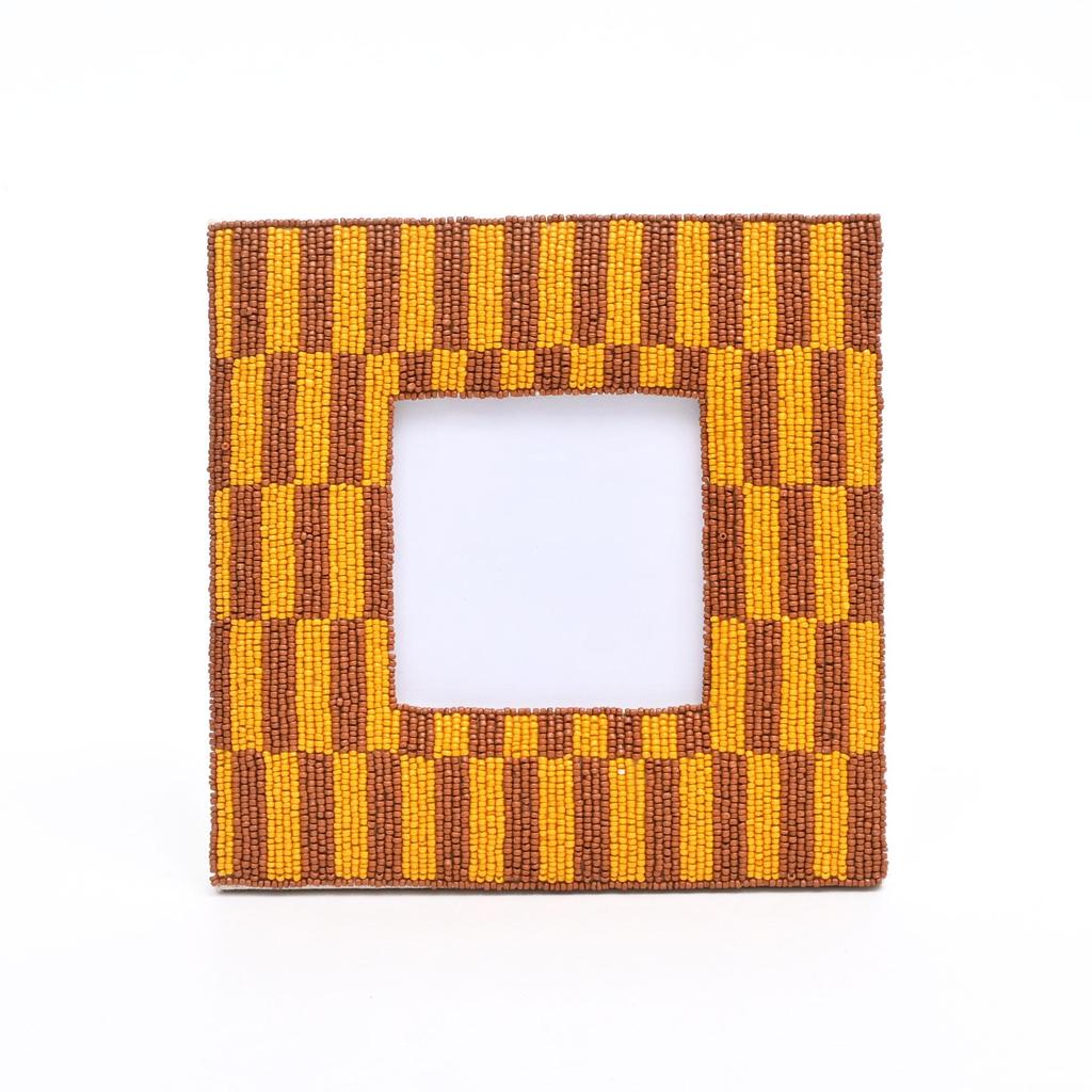 Rustic Brown Beaded Photo Frame 10x10 cm - Handmade Vintage Decor