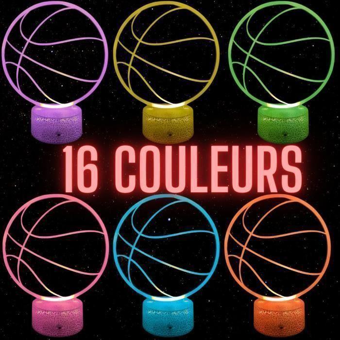 Lampe de Chevet 3D LED Ballon Basket Basketball, 16 couleurs, Pour Enfant, Veilleuse, idée cadeau Noël anniversaire, sport