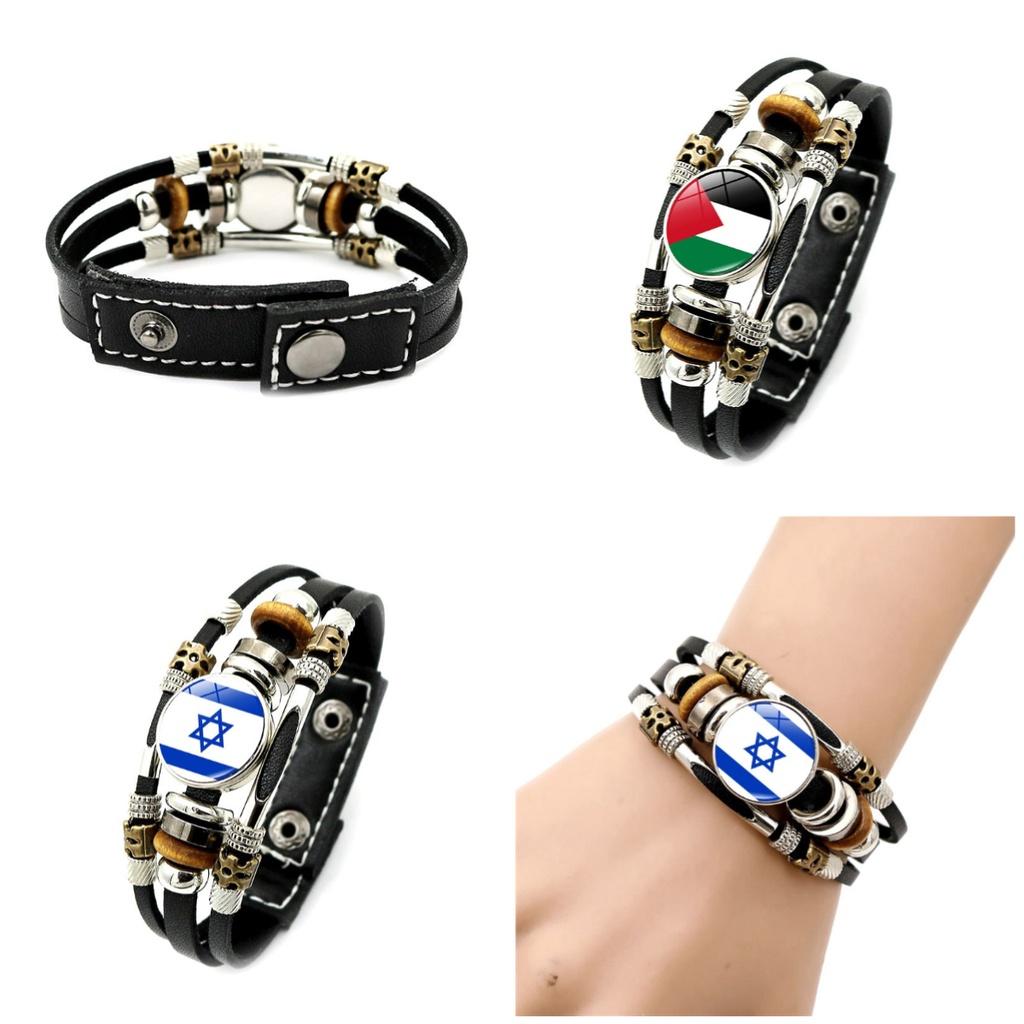Израильско-палестинский кожаный браслет в европейском и американском панк-стиле, многослойный браслет из бусин