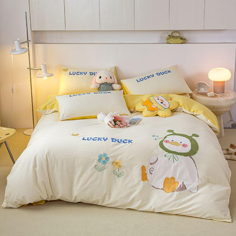 Cotton Embroidery Patch Embroidery Four-piece Cotton Quilt Cover Sheet Double Quilt Cover Sheet Bedding Set